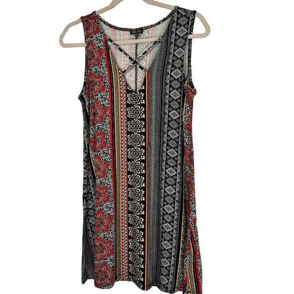 Lily Rose Ladies Sleeveless V Neck Swing Abstract, Vibrant Style Dress Size XS - Picture 3 of 9